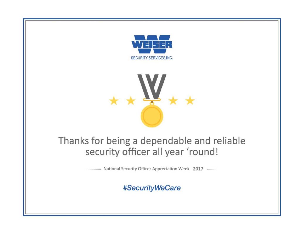 National Security Officer Week Sept 17 23, 2017 Weiser Security